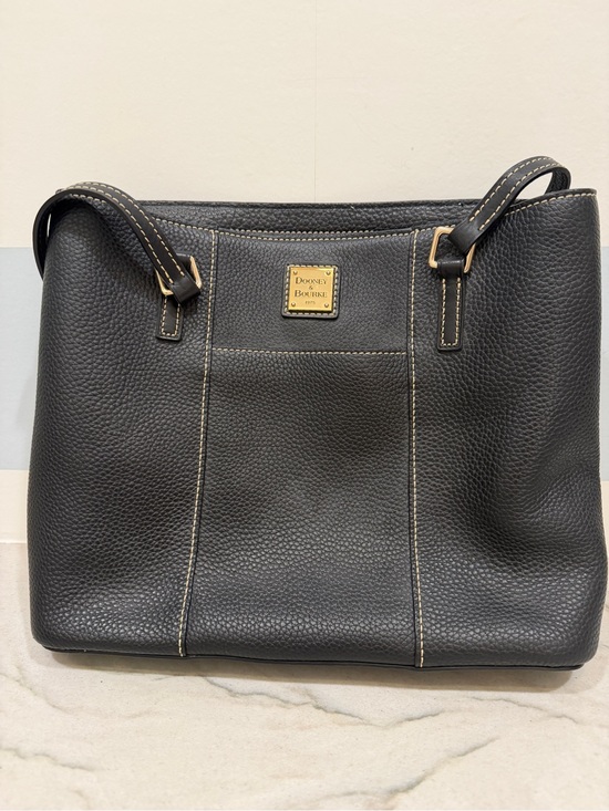 Dooney & Bourke Handbags - Dooney & Bourke Black Pebbled Leather Lexington Shopper Tote Red Interior